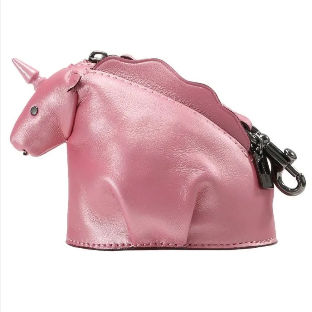 Coach Pearl Metallic Pink Leather Unicorn Zip Coin Purse Bag Charm 22939 NWT - Picture 9 of 14